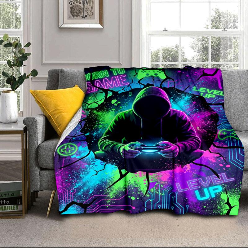 Cyberpunk Neon Gaming Blanket Flannel Blanket for bed, sofa, Camping, Hiking, Picnic Essentials, gift for family Fan gifts