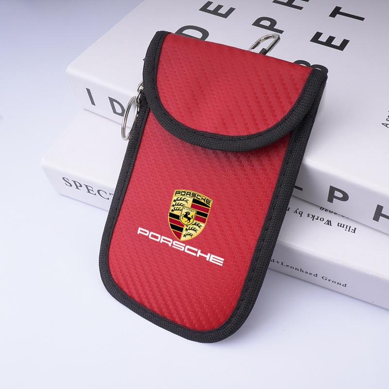 lczcr3 Leather Car Key Case Signal Blocker Bag Shielding Pocke For Porsche Panamera Cayenne Taycan 911 718 Macan Carrera-GT 928 944 968