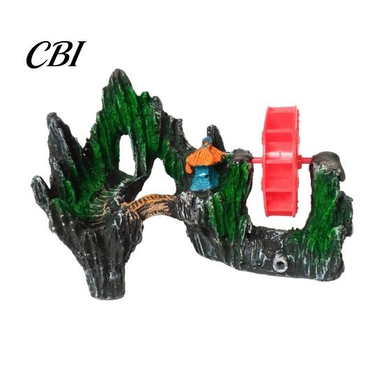 Spinning Waterwheel for Fish Tank Aquarium Waterwheel, Ornament, Mini Rockery Mountain Air Bubbler, Dynamic Decoration Aerating Action Hideout