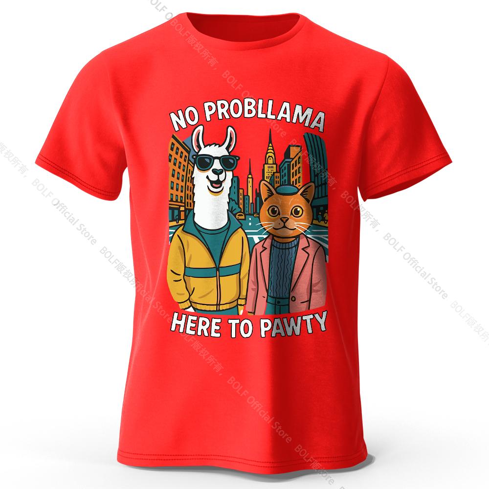 Мужская футболка с принтом No Probllama Here To Pawty, 100% хлопок, большие футболки с рисунком животных, летние топы, уличная одежда Kawaii