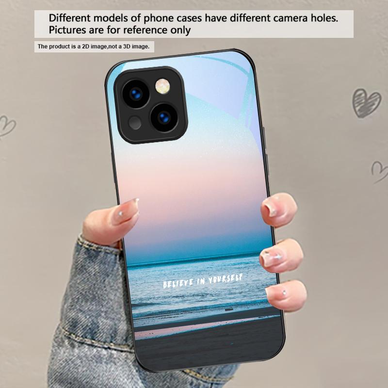 Темно-синяя морская вода Для iPhone 17 Air 16 E 15 Plus 14 Pro Max 13 12 mini 11 5 6 7 8 Plus XR XS Max SE Черный стеклянный чехол для телефона