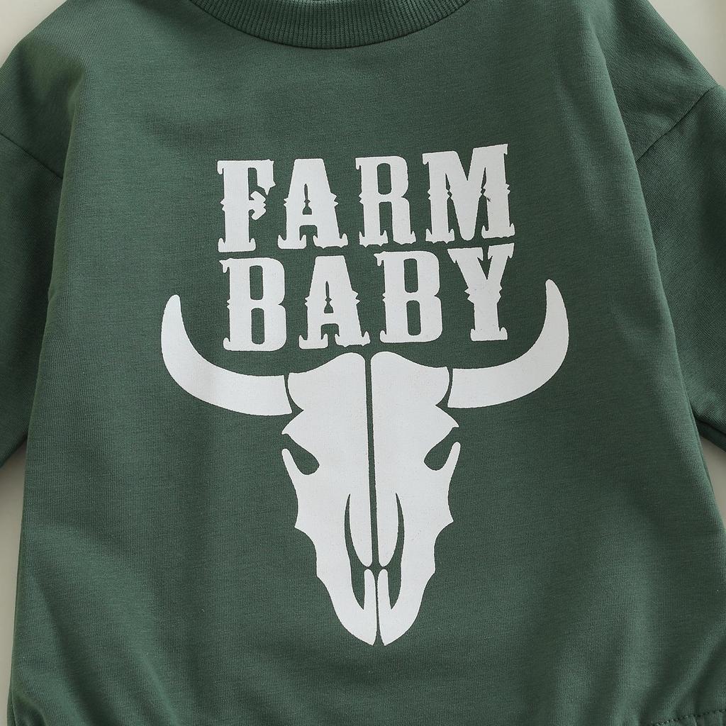 Одежда в стиле вестерн для маленьких мальчиков и девочек, свитшот с длинными рукавами, комбинезон с принтом коровы, комбинезон, пуловер, боди, хлопковый осенне-зимний наряд