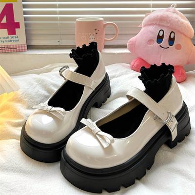 Модные новые бежевые туфли в стиле Лолита с бантом на толстой подошве, женские модные туфли Мэри Джейн с пряжкой, женские милые туфли в стиле Академии, маленькие кожаные туфли