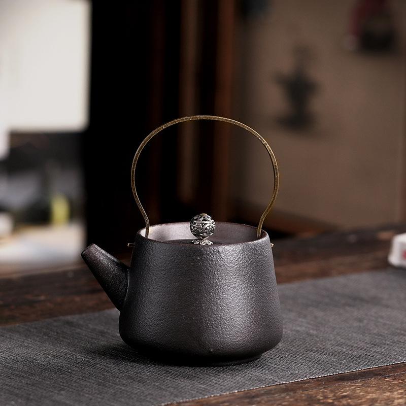 Чайник из грубой керамики ручной работы, антикварный чайник, кофейник и набор чашек, нагреваемый чайник, чайник, кофейная посуда, чайная посуда, чайники, гайвань