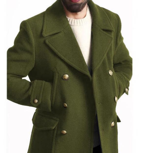 Европейское и американское мужское шерстяное пальто средней длины - Британский стиль, модный, с длинным рукавом, высококачественный дизайн на 2025 год