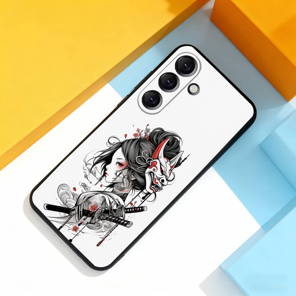 Samurai Warrior Geisha Cool Phone Case For Samsung Galaxy A 73,72,51,53,52,71,22,5G,Note,J7,8,9 Soft Precise Hole Black Cover
