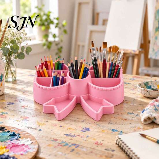 Decorative Desktop Storage for Studio Cute Bow Pen Holder, 3D Printed Pencil Stand, Multi-compartment Desk Small Item Dressing Table Organizer
