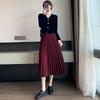 Pleated Large Swing A Word Umbrella Skirt Long Skirt Spring Summer Elastic High Waist High Temperature Pleated Retro Thin Middle Length Bustier Skirt