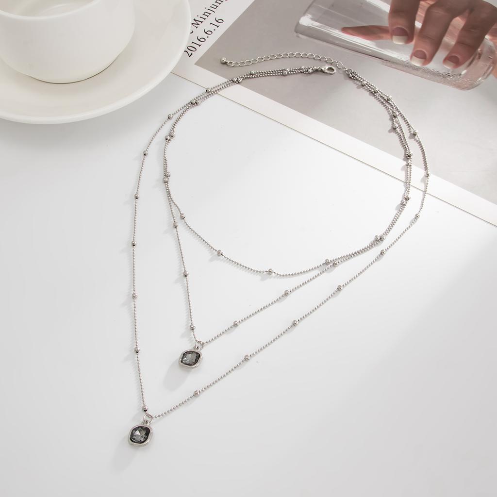 SHIXIN New Elegant Rhinestone Pendant Necklace Earrings Open Ring Set for Women Luxury Simple Multi Layer Stackable Jewelry Set