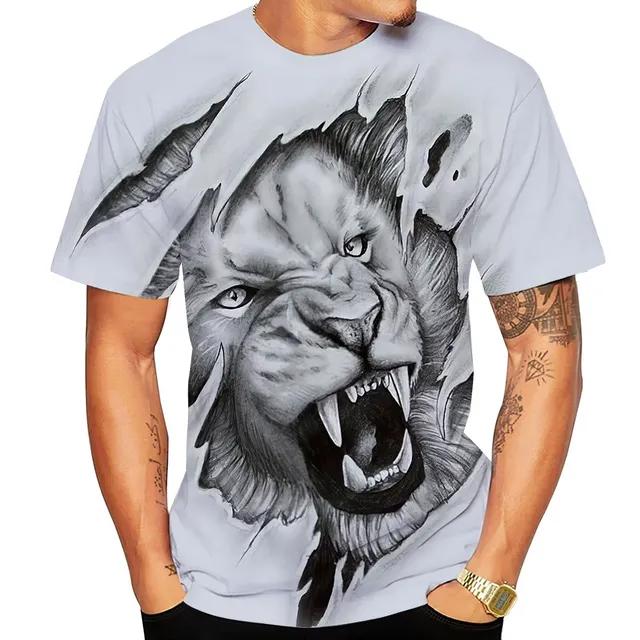 Летняя мужская футболка с принтом льва, свободная футболка с 3d короткими рукавами, мужская одежда, винтажная уличная футболка большого размера, модная футболка с круглым вырезом