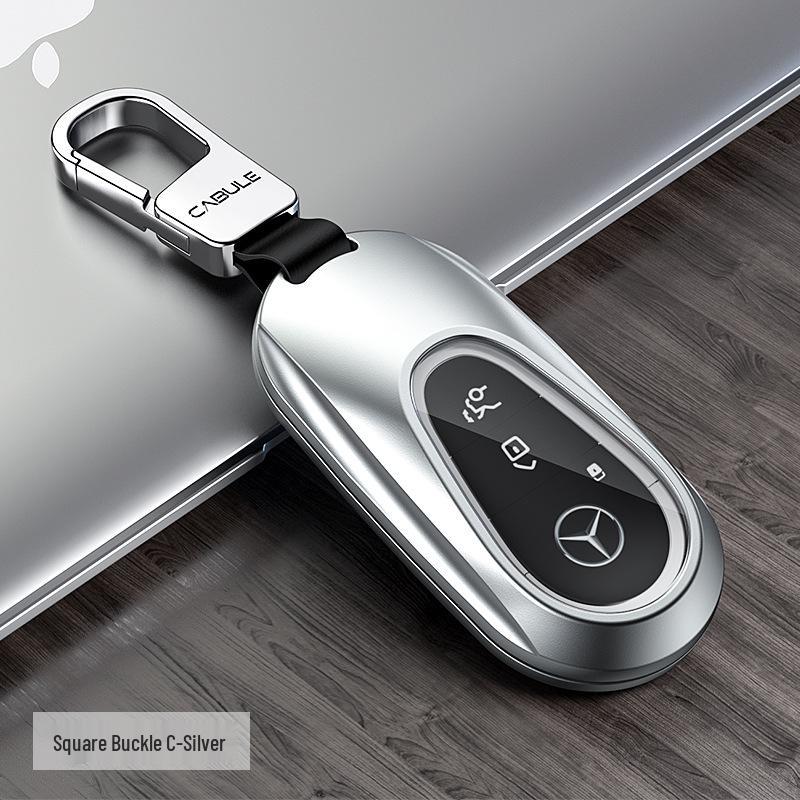 Mercedes-Benz Aluminum Alloy Key Case S/C/E-Class Full Coverage Shell with English Label Square Buckle