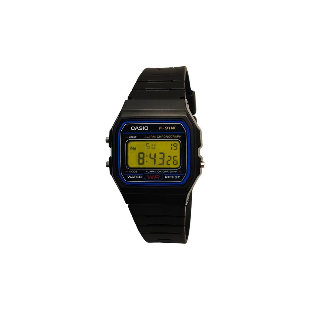 Casio Часы из Коллекции на Кварцевом Механизме с Резиновым Ремешком Мужские Часы Черный Циферблат F-91W-1(Watch5--Полночь)