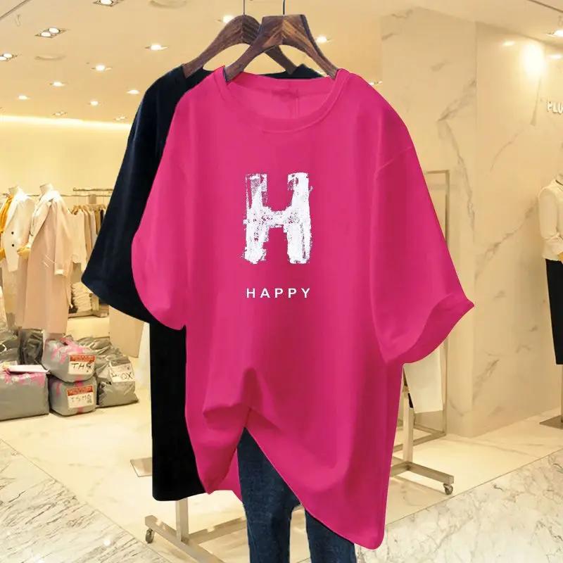 Women's Printed T-shirt, Pure Cotton Short Sleeved T-shirt, Round Neck Casual Top, Basic Sweater