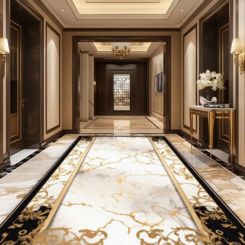European Luxury Golden Corridor Soft Carpet Villa Aisle Stair Decoration Area Rug Washable Hotel Porch Entry Floor Mat Non-slip