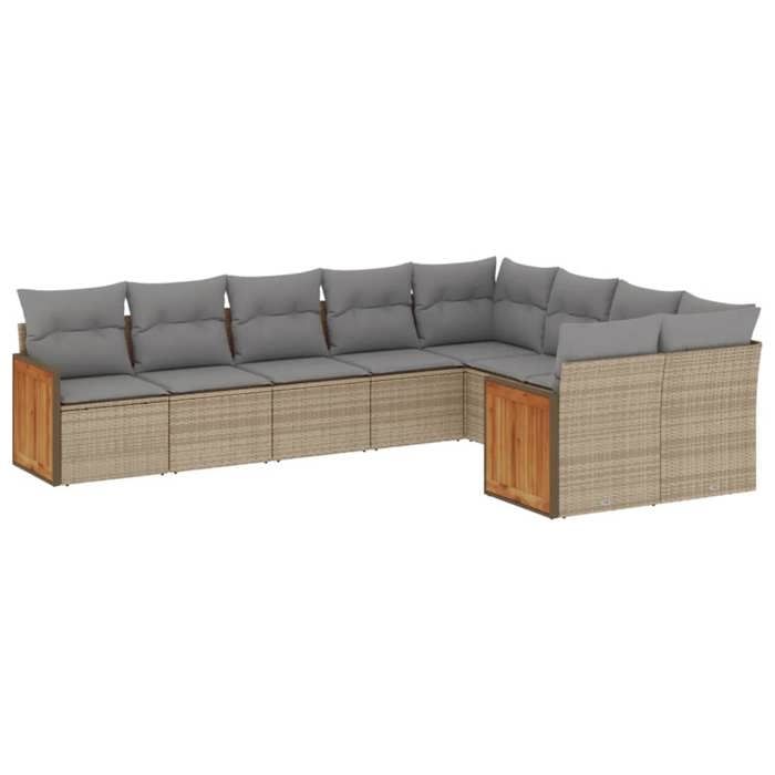 VidaXL Salon de Jardin avec Coussins 9 pcs, Canapés de Terrasse, Ensemble de Meubles de Patio, Mobilier d'Extérieur, Beige 3260386