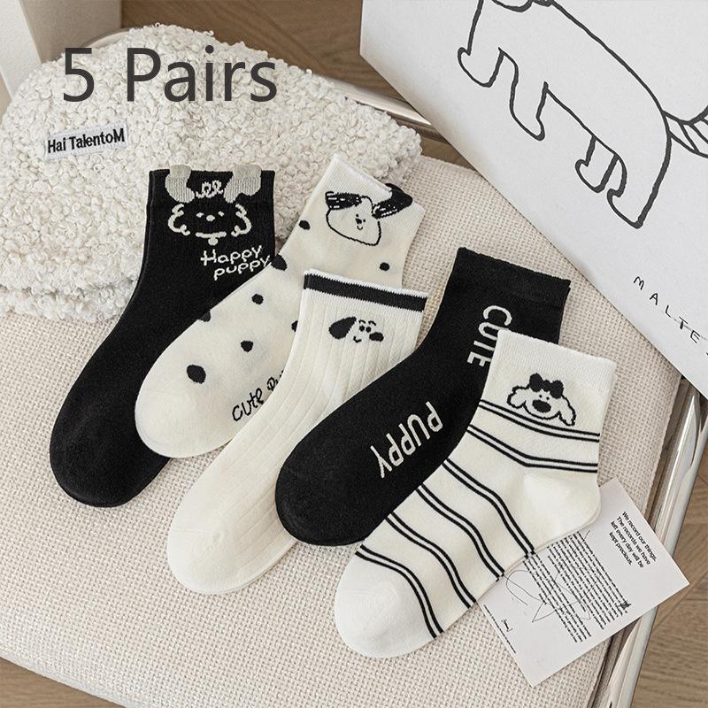 5 пар женских новых универсальных хлопковых носков с милым мультяшным трехмерным цветочным рисунком