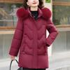 Plus Size Middle Age Women Winter Coats Hooded Faux Fur Collar Elegant Thick Warm Parkas Female Jackets