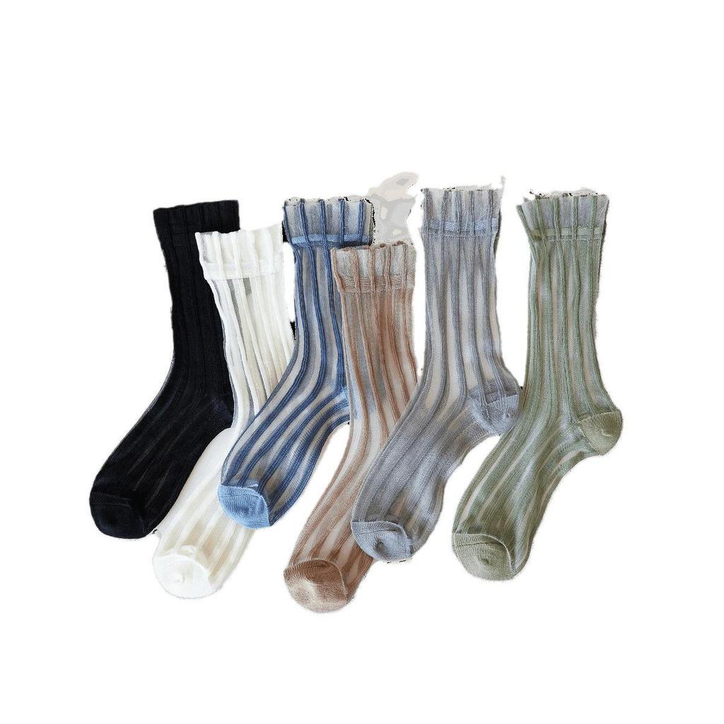 Женские летние шелковые носки средней длины - Свежий японский стиль, Легкие, Дышащие, Милые, Симпатичные, Однотонные, С добавлением спандекса
