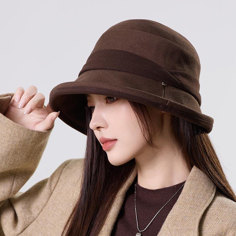 New autumn and winter Hepburn style fisherman's hat children's high-end sense fashion big brim shows small temperament basin hat