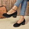 Fashion High Quality Spring and Autumn Women's Shoes Fashionable Round Toe Shallow Mouth Medium Heel Suede Slip-On Women's High Heels
