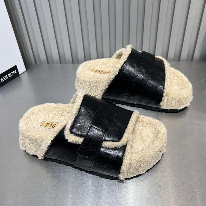 Fur Platform Women Cotton Slippers Flats Fashion Walking Shoes Winter 2024 Autumn Trend Casual Woman Slingback Flip-flops Mujer