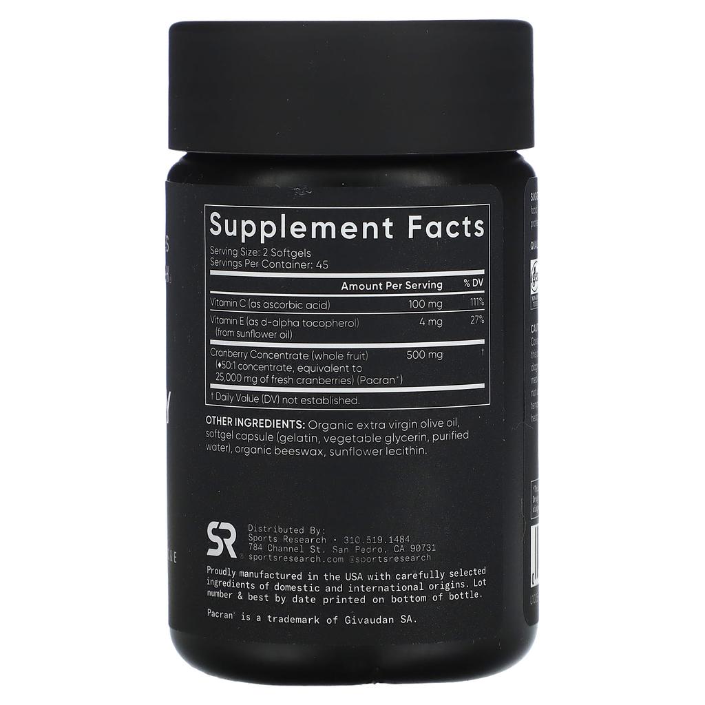Sports Research Cranberry Concentrate, 250 Mg, 90 Softgels