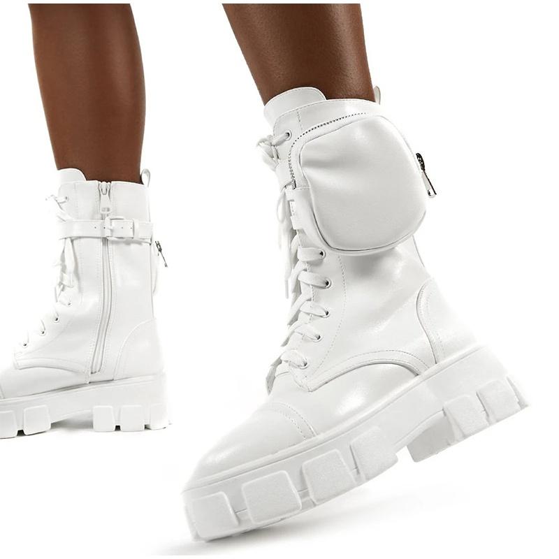Новые женские ботинки с карманами, женские ботильоны на шнуровке, женские армейские ботинки на массивном каблуке, короткие ботинки на молнии, женская обувь на платформе