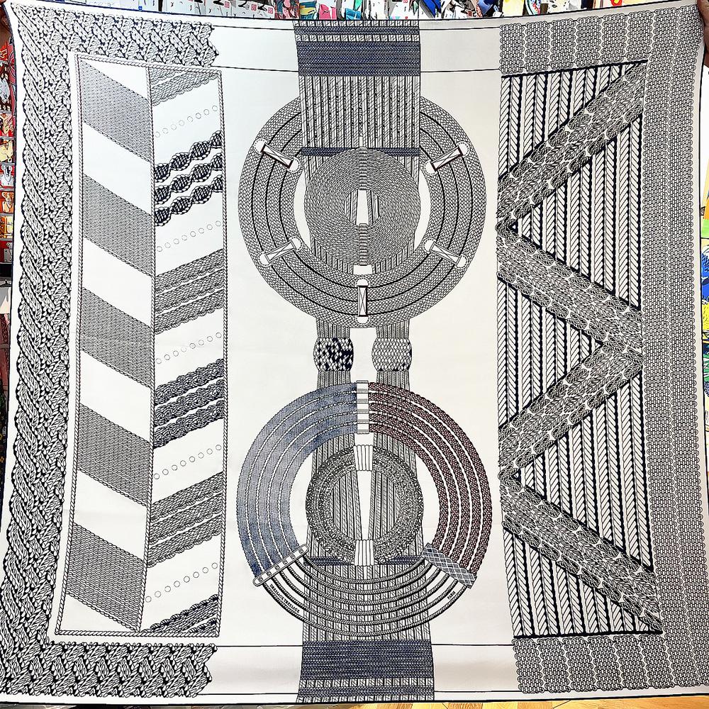 130cm Imitation Silk Cashmere Square Scarf Shawl Winter Scarf Women Brand Luxury Geometric Rope Scarves Wraps Pashmina Hijab