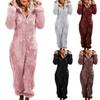 Womens Autumn Winter Cute Bear Fleece Hooded Pajama Flannel Warm Zipper Pyjama Long Sleeve Trousers Jumpsuit Sleepwear