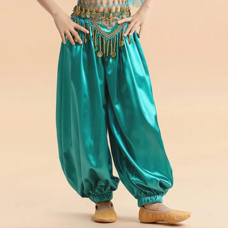 Детские Девочки Шелковые Штаны-Гарем с Кисточками на Поясе Костюм Арабской Принцессы для Танца Живота Индийский Болливуд Бал Маскарадный Наряд