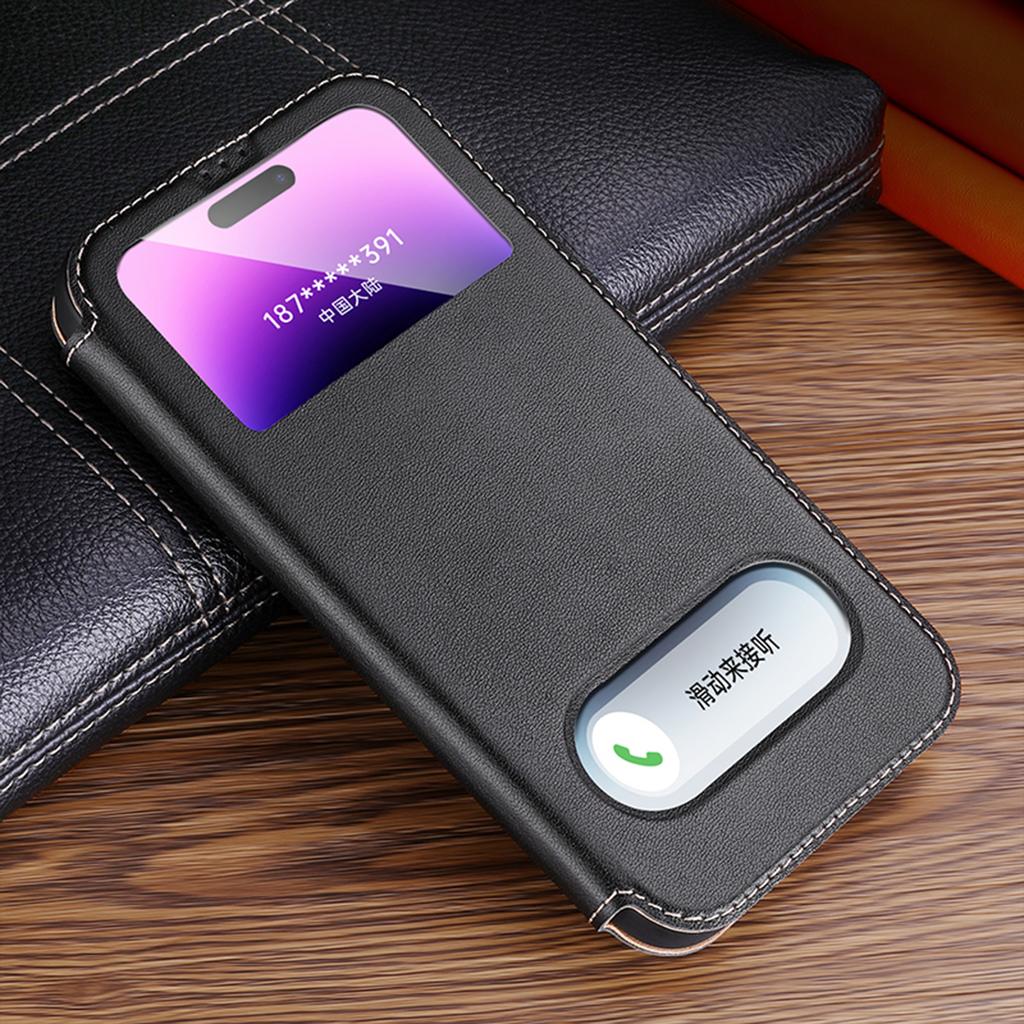Чехол-книжка из натуральной кожи с окошком для просмотра для iPhone 16 15 14 Pro Max 16 Plus 13 12 11 XR XS 7 Plus Кошелек-раскладушка Роскошный Бесплатный Ответ