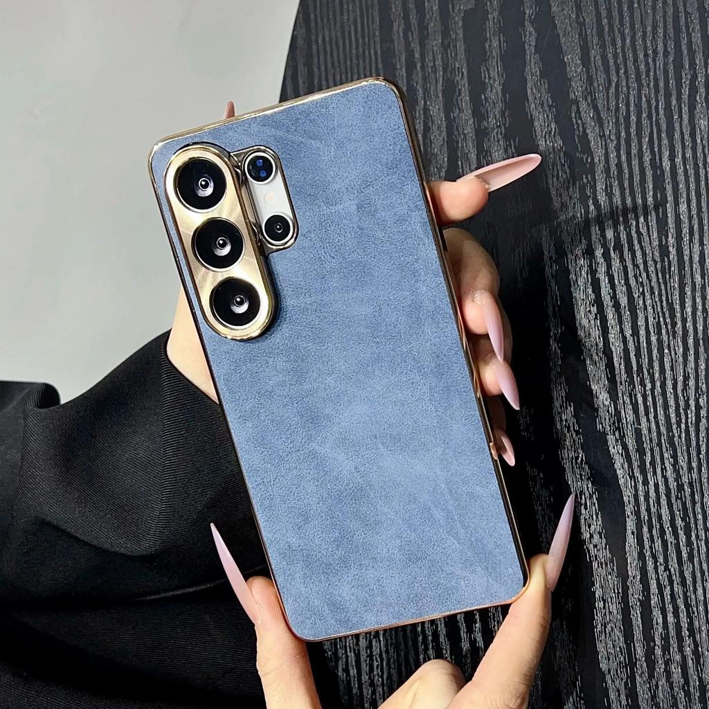 Plating Sheepskin Phone Case For Samsung Galaxy S26 S25 S24 S23 S22 Ultra Plus Fur Lambskin Leather Metal Lens Shockproof Cover
