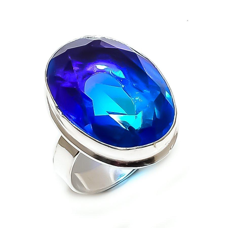 Кольцо из стерлингового серебра 925 пробы с натуральным лондонским голубым топазом, размер 8, w6O31