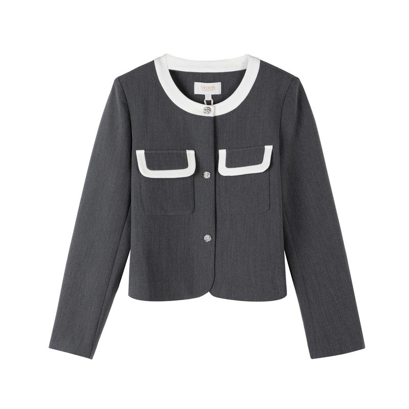 Velwin Autumn New Small Fragrant Style Contrasting Elegant Commuting Classic Coat