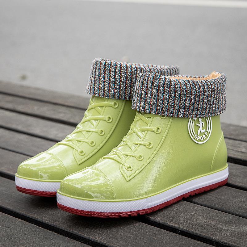 Fashion Women's Rain Boots Fashion Warm Cotton RubberShoes Ankle Rain Shoes for Women Waterproof Garden Galoshes Botas Lluvia Mujer2024