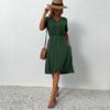 YYFS Women's Fashion Summer Spring Solid Color Print Short Sleeve V-Neck Casual Dresses