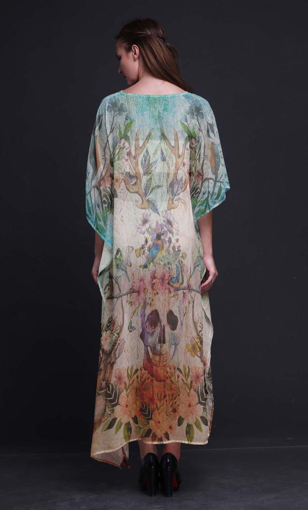 Phagun Пляжный кафтан с птицами и черепом, длинное женское платье-макси
