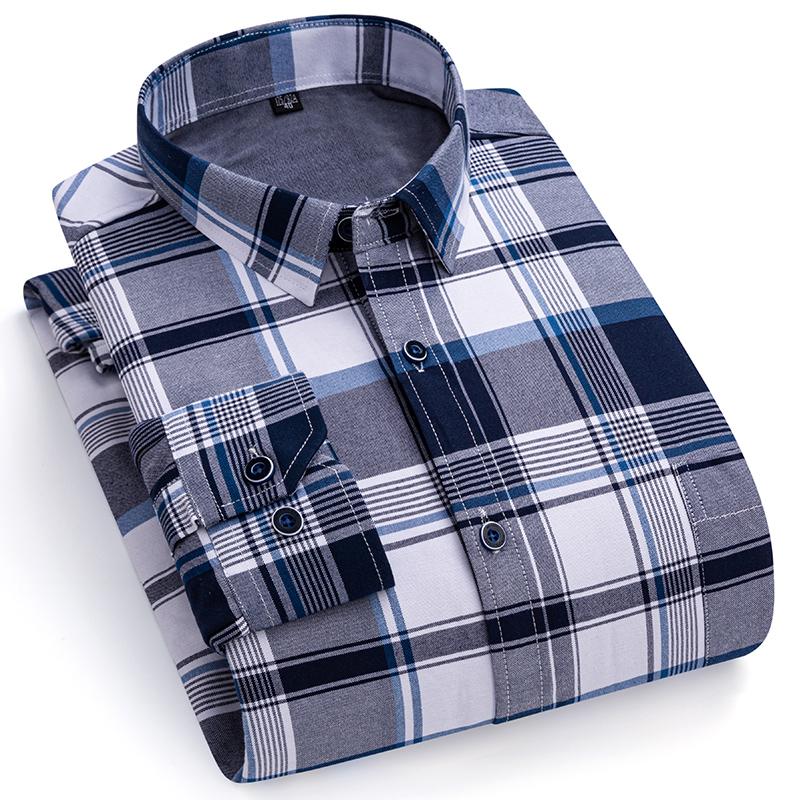 Мужские клетчатые рубашки с длинным рукавом, деловая повседневная мужская полосатая рубашка на зиму, теплый дизайн в клетку