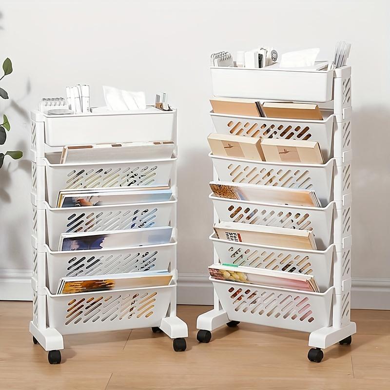 Bookshelf Shelf Movable Desk Side Bookshelf Floor Desk Small Cart Book Storage Shelf Office Study Supplies Storage Rack