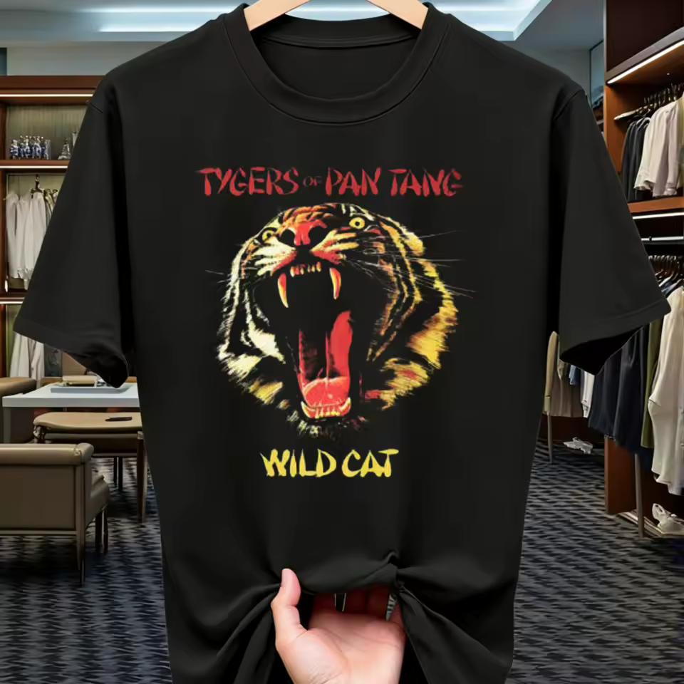Pan Tygers of Pan Tang Официальная группа NWOBHM Футболка и детская футболка Дикий Кот Графическая футболка с изображением рычащего тигра Унисекс Футболка для детей Хэви-метал