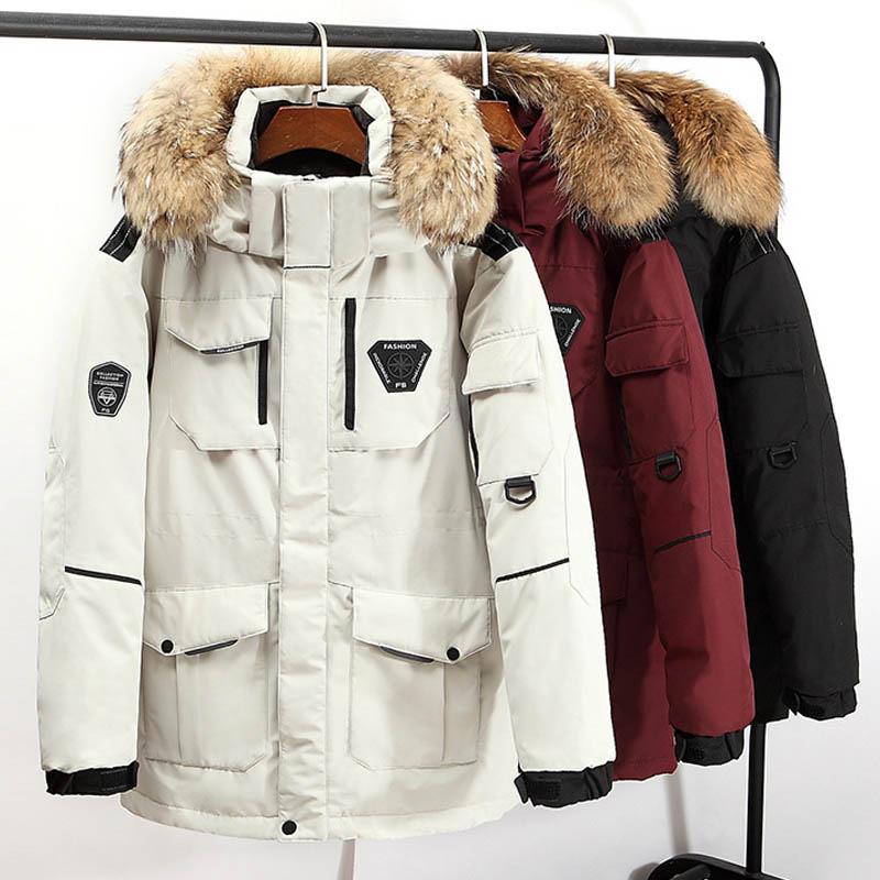 Winter Jacket Men Parkas Thicken Warm Coat Mens Fur Hooded Jacket Solid Color Parka Coat Male Outwear