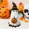 Halloween Ghost Statue Small White Ghost with Pumpkin Figurine Cute Ghost Resin Tabletop Ornament for Indoor Outdoor Halloween Decor