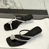 Fashion 2025 Fashion Summer Women's Sandals Outdoor Crystal Open-toe Shoes Thick Heel Elegant and Comfortable Slippers Beach Flip-flops
