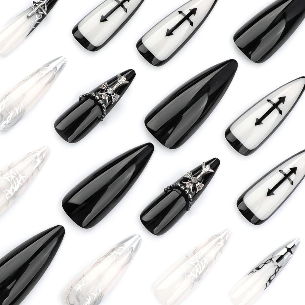 24 шт. европейские и американские классные ногти с темным крестом на ногтях французский нейл-арт накладные ногти пресс-на ногтях