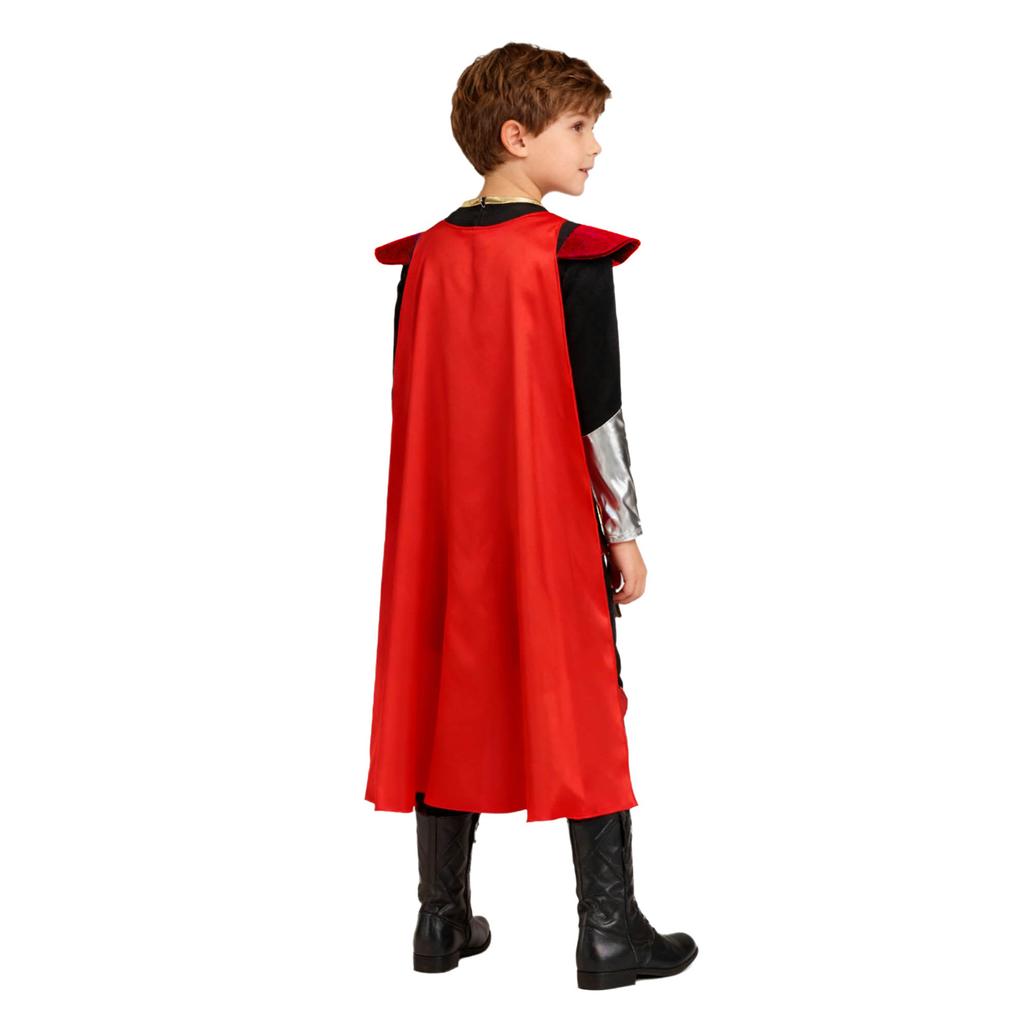 Boys Knight Costume Metallic Gloss Patchwork Top Back Invisible Zipper Long Sleeve Detachable Cape Cosplay Outfit