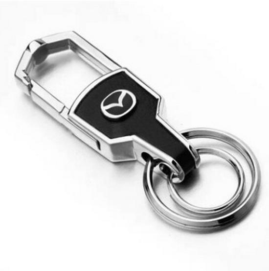Diamond-Studded Metal & Leather Car Keychain with Double-Sided Logo
