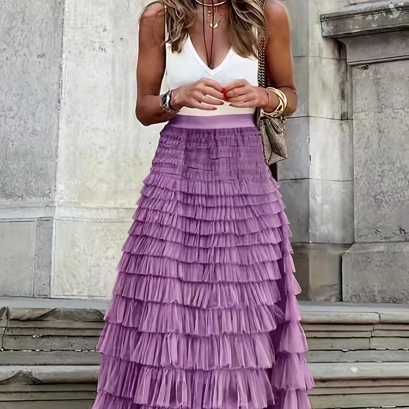 Elegant Boho High Waist Skirt for Women - Durable, Comfortable Fit with Chic Mesh Layer & Contrast Lace, Perfect for Spring/summer