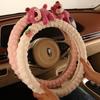 Car Steering Wheel Cover for All Seasons, Cute Pink Z Strawberry Bear, Women's Sweat-Absorbent D-Shaped Handlebar Cover, Women's Winter Model