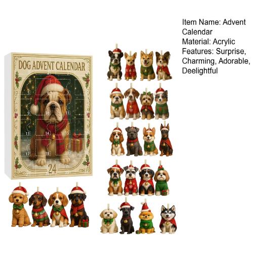 Dog Advent Calendar 2025 24 Days Christmas Countdown Calendar with Acrylic Animal Pendant 24 Dog Breeds Surprise Gift for Dog Lovers