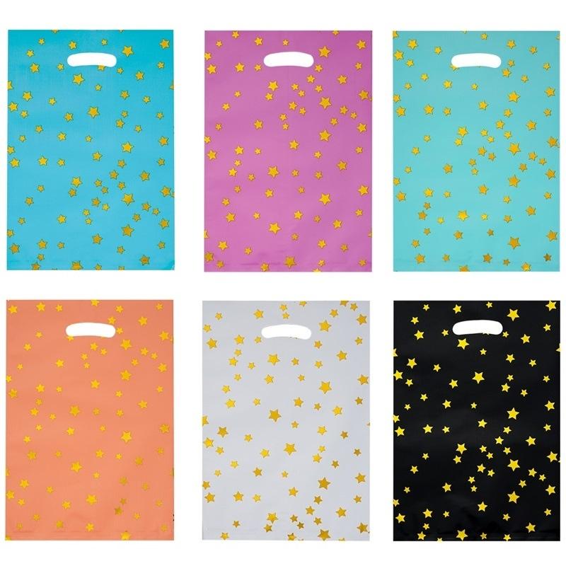60 шт., пластиковые маленькие подарочные пакеты, красочные пакеты со звездным лакомством, сумка для конфет и печенья с ручкой для Рождества, Хэллоуина, дня рождения, свадьбы, вечеринки